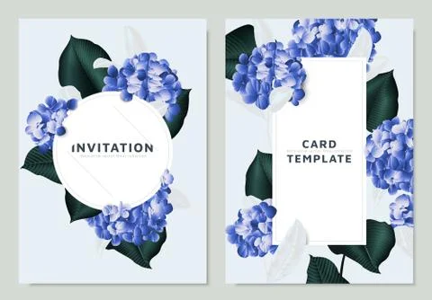 Blue hydrangea and Philodendron silk leaves, white guava leaves Stock Illustration