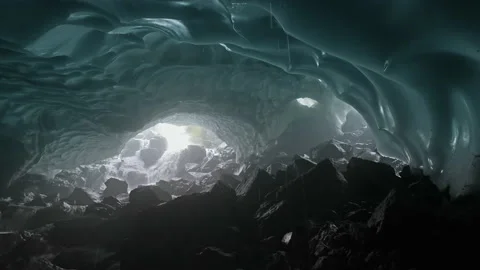 Blue ice cave and stream 스톡 동영상 144956423