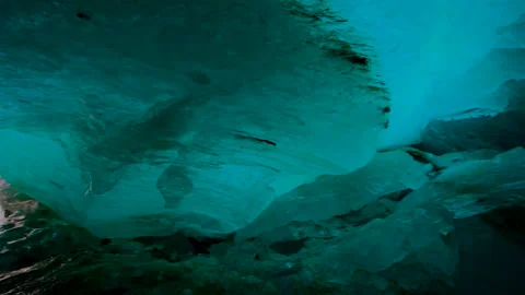 Blue Ice Cave in Bianba County, Eastern Tibet, China Stockbeeldmateriaal 343245060