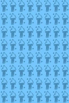 Blue Ice Cream Cone Doodle Pattern Stock Illustration