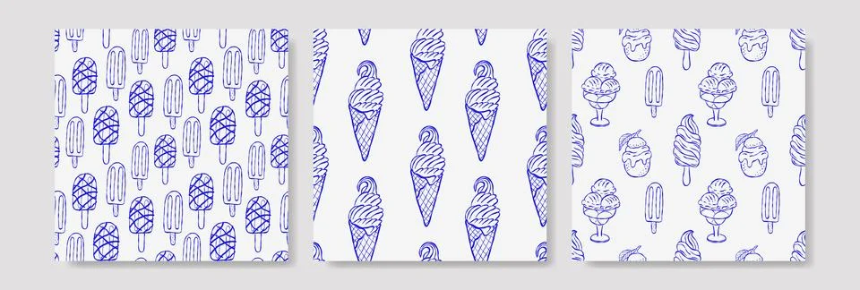 Blue ice cream patterns on white background イラスト素材