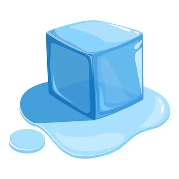 Blue ice cube melting leaving a puddle of water Stock Illustration
