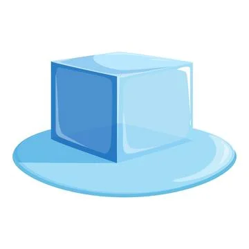 Blue ice cube melting on surface leaving puddle of water イラスト素材