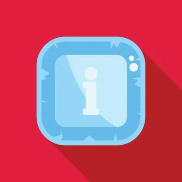 Blue ice cube square information icon with long shadow on red background Stock Illustration