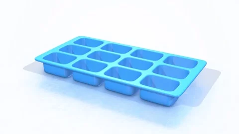 Blue Ice Cube Tray on a Light Reflective Floor. Ice Cube Tray 3D Animation. 4K Stock Footage 301770140