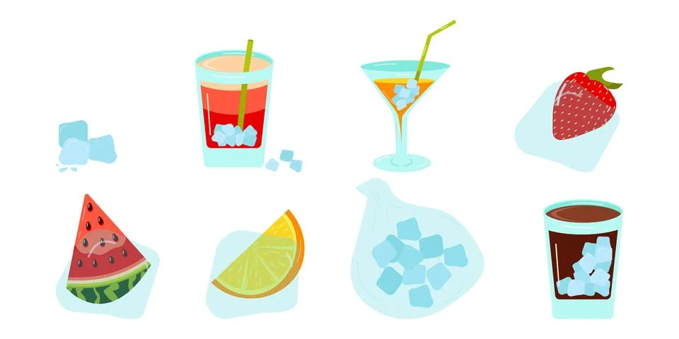 Blue ice cubes for cooling drinks set. Stock-Illustration