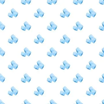Blue ice cubes seamless pattern on white background Stock Illustration