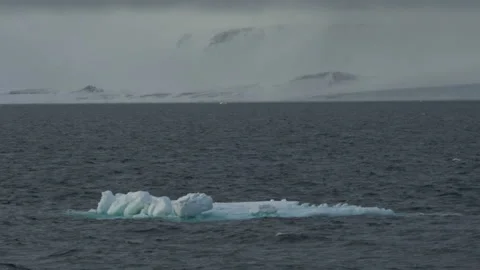Blue ice floats. Small piece of blue ice on water. Cloudy Northern weather. Dark Stock Footage 154969080