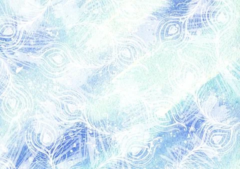 A blue ice floe with patterns, feathers, and a stylish design background Stock Illustration