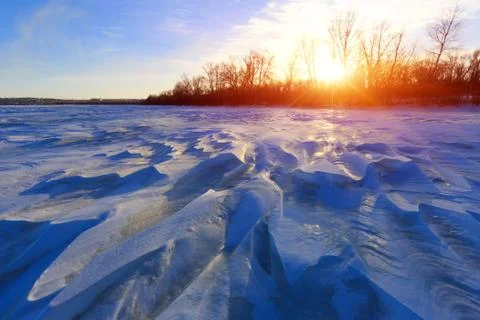 Blue ice on river Stock Photos