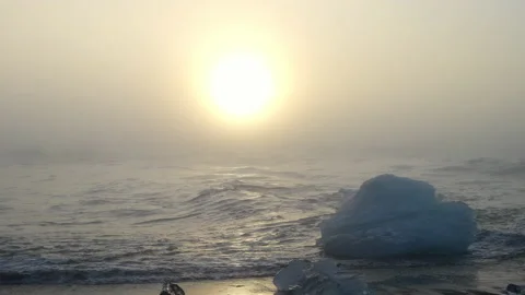 Blue Iceberg During Sunset On Diamond Beach Stock-Footage 233451279