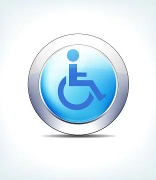 Blue Icon Button Disabled, Wheel Chair, Medical Assistance, Healthcare &amp; Phar Illustrazione stock