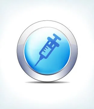 Blue Icon Button Injection, Syringe, Blood, Healthcare &amp; Pharma Stock Illustration