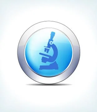 Blue Icon Button Microscope, Results, Healthcare &amp; Pharma Stock Illustration