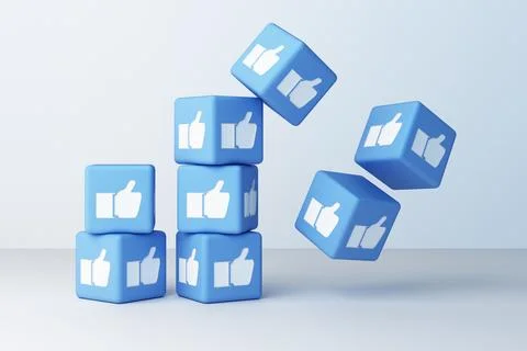 Blue Like icon designed 3d box with white background. 3d rendering Stock Illustration