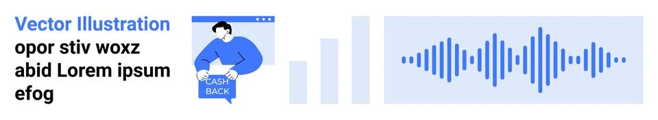 Blue Icon of Person in Front of a Computer with Sound Waves and Graphs Stock Illustration