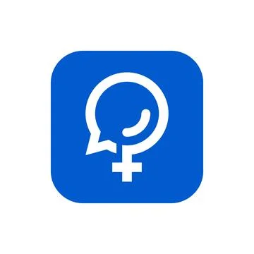 Blue icon showing speech bubble combined with female gender symbol represen.. Stock Illustration