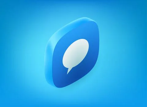 Blue icon with speech cloud pictogram on blue background. 3d vector illustrat Stock Illustration