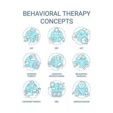 Blue icons representing behavioral therapy concepts Illustrazione stock