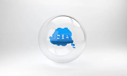 Blue Idea, speech bubble icon isolated on grey background. Message speech bub Illustrazione stock