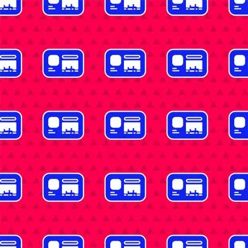 Blue Identification badge icon isolated seamless pattern on red background. It Stock Illustration
