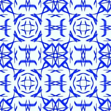 Blue Ikat Seamless Pattern Background Stock Illustration