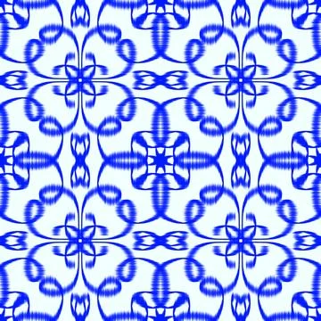 Blue Ikat Seamless Pattern Background Stock Illustration