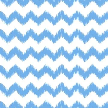 Blue ikat seamless vector pattern. Textile fabric design Stock Illustration