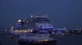 Blue illuminated AIDA Stella leaving Hamburg harbour with sound HD Footage