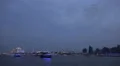 Blue illuminated ship parade in Hamburg harbour night HD Footage