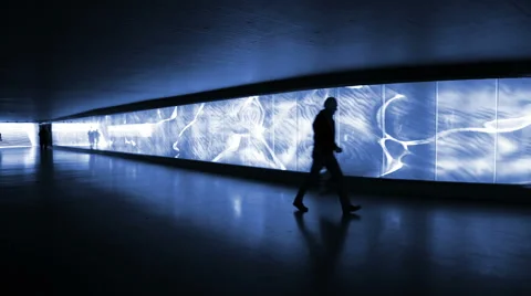 Blue illuminated underpass / subway Stockbeeldmateriaal 42819586