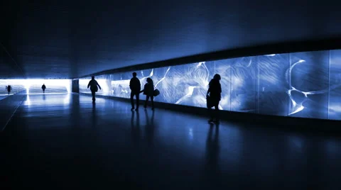 Blue illuminated underpass / subway Stock Footage 42819694
