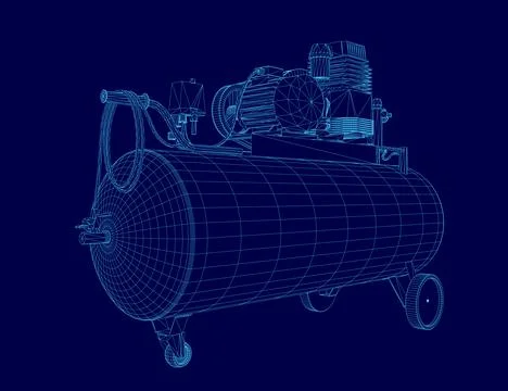 Blue image of a compressor. The compressor is a large, cylindrical object with a Stock Illustration