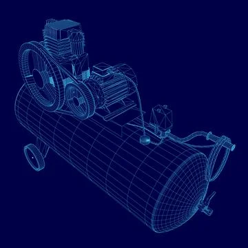 Blue image of a compressor. The compressor is shown in a 3D format, with a blue Stock Illustration