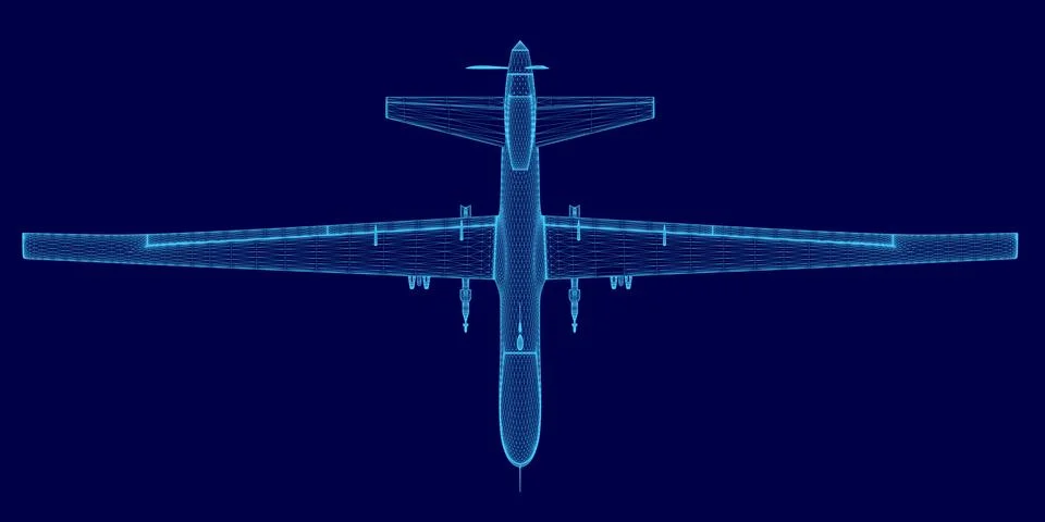 Blue image of a drone. The image is blurry and pixelated, giving it a futuristic Illustrazione stock