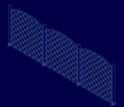 Blue image of a fence with a diamond pattern. The fence is three-sided and has a イラスト素材