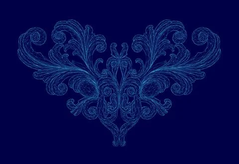 Blue image of a flower with a heart shape. The flower is made up of many small Ilustração Stock