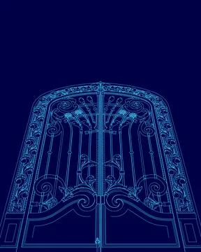 The blue image of a gate is a stylized rendering of a gate with a blue and white Stock Illustration