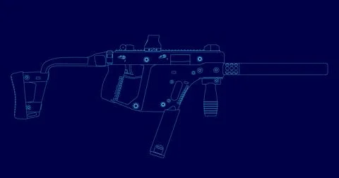 Blue image of a gun with a blue background. The gun is in the middle of the Stock Illustration