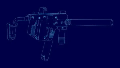 Blue image of a gun with a blue background. The gun is stylized and pixelated, Illustrazione stock