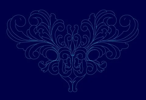 Blue image of a heart with a blue background. The heart is very detailed and has Stock Illustration