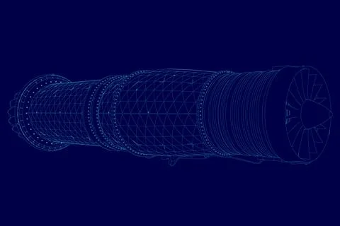 Blue image of a jet engine with a lot of detail. The jet engine is very large 스톡 일러스트