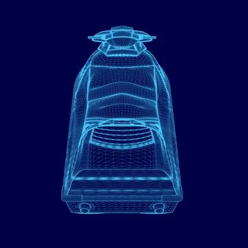Blue image of a jet ski. The jet ski is shown in a 3D format, with a blue color Stock Illustration