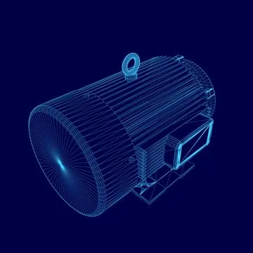 Blue image of a machine with a blue background. The machine is a motor and the Stock Illustration