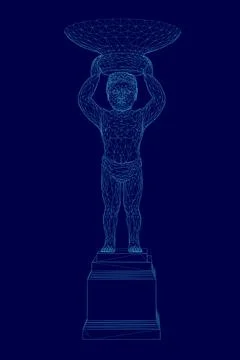 Blue image of a man holding a trophy. The image is in blue and has a futuristic Stock Illustration