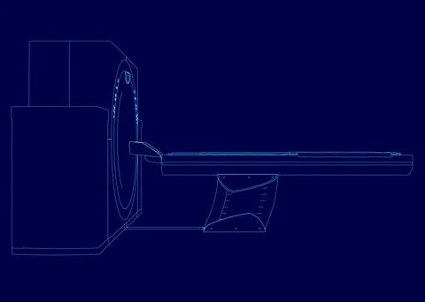 Blue image of a medical device. The device is a CT scanner. The image is in blue Illustrazione stock