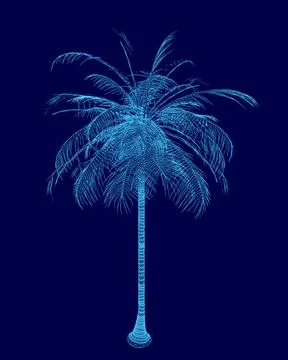 Blue image of a palm tree. The tree is shown in a very stylized way, with the Stock Illustration