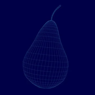 Blue image of a pear. The pear is shown in a 3D format, with a wireframe design. Stock Illustration