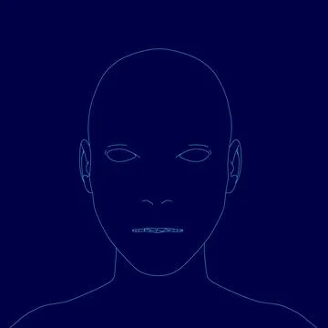 Blue image of a person's face. The head is positioned in the center of the image Stock Illustration