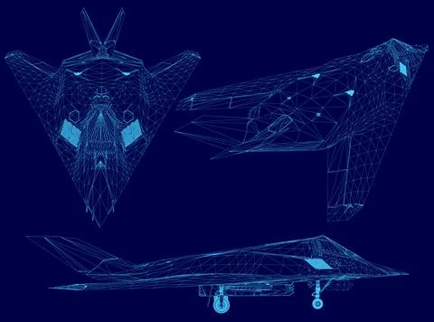 Blue image of a plane with a blue background. The plane is shown in three Stock Illustration